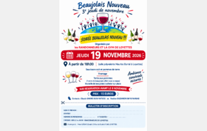 Soirée Beaujolais Nouveau le jeudi 19 Novembre 2026