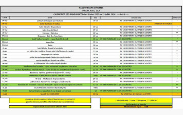 Calendrier des randonnées 1ier semestre 2026