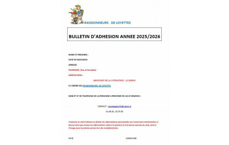 Bulletin inscription saison 2025-2026
