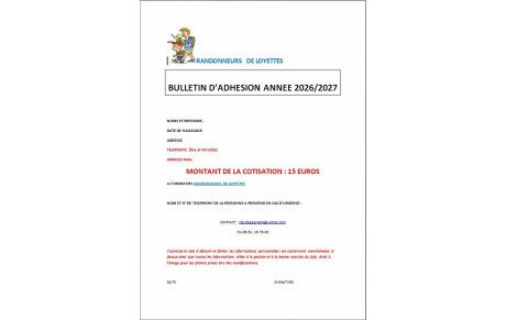 Bulletin inscription saison 2026-2027