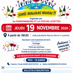 Soirée Beaujolais Nouveau le jeudi 19 Novembre 2026